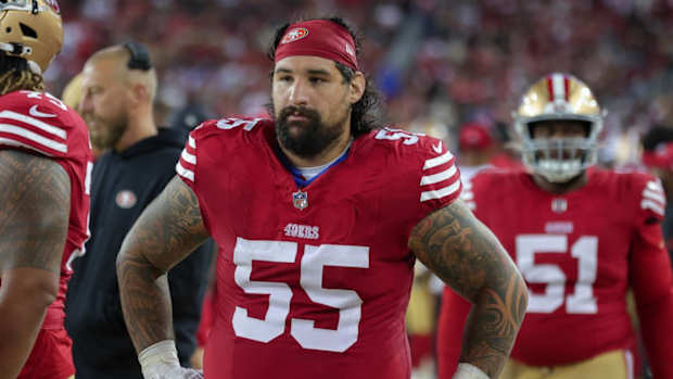 San Francisco 49ers' Jon Feliciano, Philadelphia Eagles' Jalen Carter